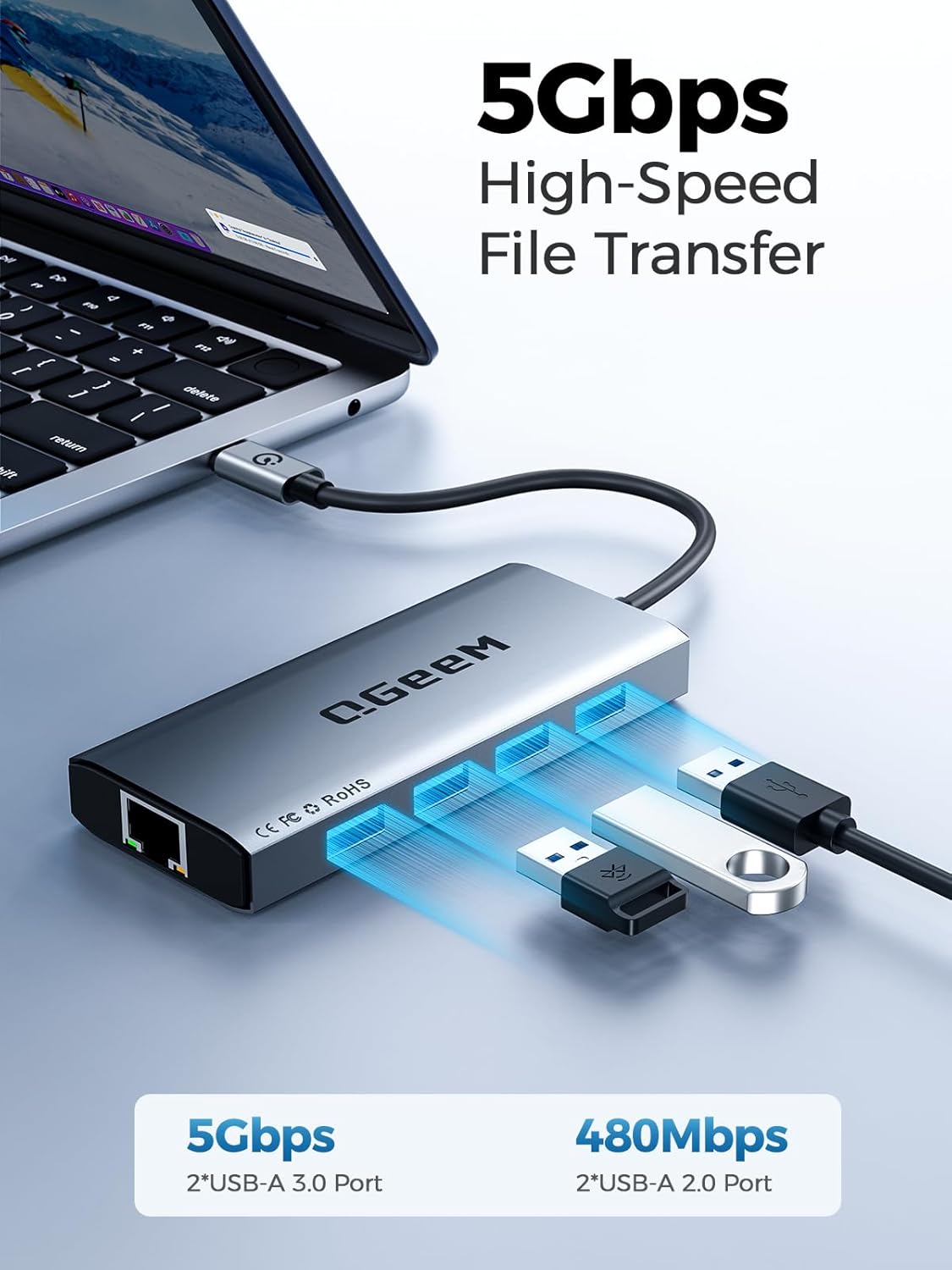 QGeeM USB C Hub Ethernet,9 in 1 USB Type C Hub HDMI Multi-Port Converter Adapter