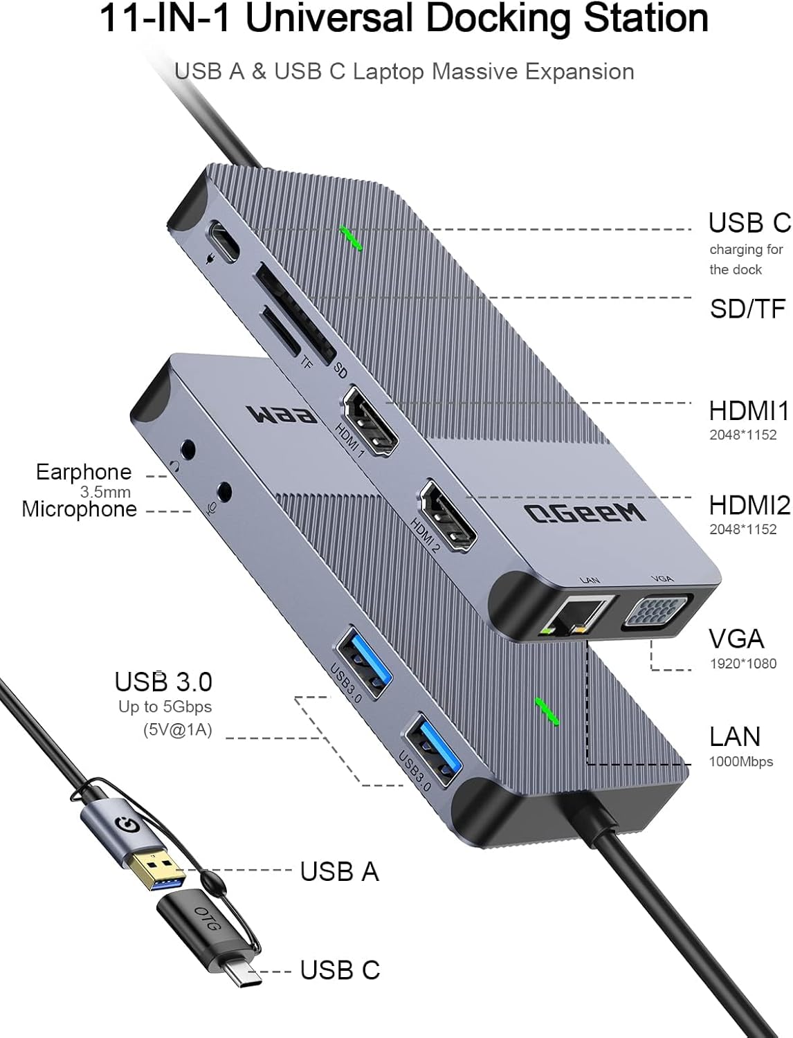 QGeeM USB 3.0 Laptop Docking Station
